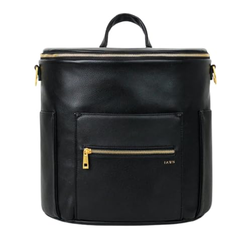 FAWN DESIGN The Original Diaper Bag, Faux Leather Diaper Bag Backpack, Vegan Leather, Large Capacity Baby Bag for Mom - color: Black