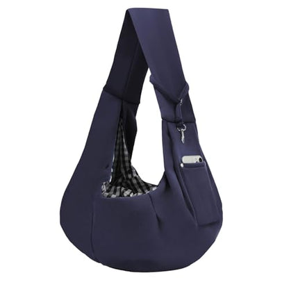 Dog Carrier Sling - Reversible Puppy Carrier Purse with Storage Pocket, Hand-Free Dog Sling Carrier for Carry Small Dogs and Cats, Travel Safety Harness, Dog and Cat Harness (Dark Blue) - color: Dark Blue