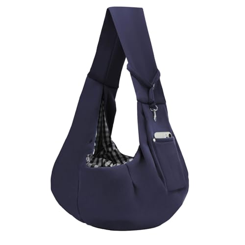 Dog Carrier Sling - Reversible Puppy Carrier Purse with Storage Pocket, Hand-Free Dog Sling Carrier for Carry Small Dogs and Cats, Travel Safety Harness, Dog and Cat Harness (Dark Blue) - color: Dark Blue