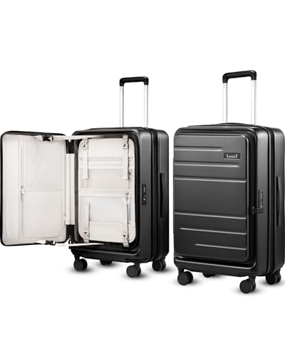 LUGGEX Top Opening Expandable Checked Suitcase, Black, 24" - color: Black, size: 24 Inch