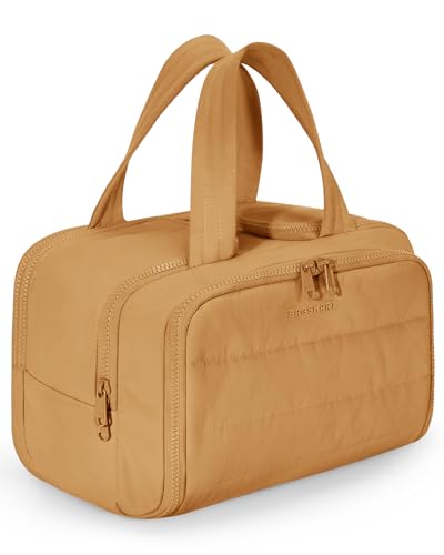 BAGSMART Travel Toiletry Bag, Crush Toiletry Bag for Women, Wide-open Puffy Toiletry Bags for Traveling, Large Travel Cosmetic Makeup Bag Organizer for Accessories,Toiletrie (Brownstone Yellow) - color: Brownstone Yellow