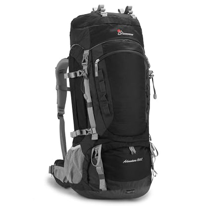MOUNTAINTOP 80L Internal Frame Backpack for Man & Women Backpacking Hiking Backpack with Rain Cover - color: Black-80l