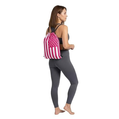 Pink American Flag Drawstring Backpack, Lightweight Cinch String Sports Sackpack for Men & Women,pack of 2 - color: Americanflag-pink