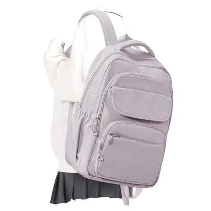 Cute School Backpack for Teens Girls Boys Waterproof School Bag Basic Backpack for College Students Multi Pocket Backpack Lightweight Casual Daypack Backpacks for Women Men（Purple） - color: Purple