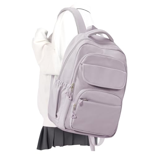 Cute School Backpack for Teens Girls Boys Waterproof School Bag Basic Backpack for College Students Multi Pocket Backpack Lightweight Casual Daypack Backpacks for Women Men（Purple） - color: Purple