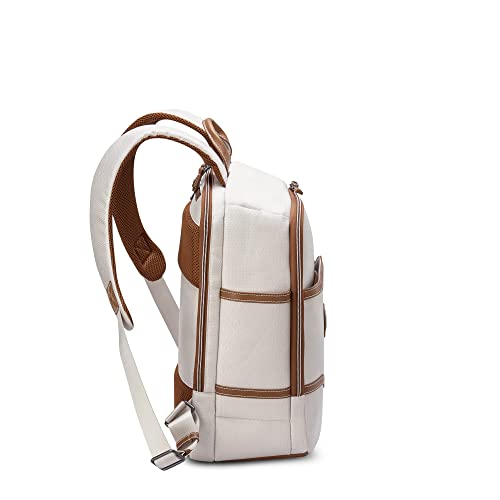 DELSEY PARIS Chatelet Air 2.0 Travel Laptop Backpack, Fits 14 Inch Laptop, Water-Repellent Recycled Fabric, Vegan Leather Trim, Trolley Sleeve, Angora - color: Angora
