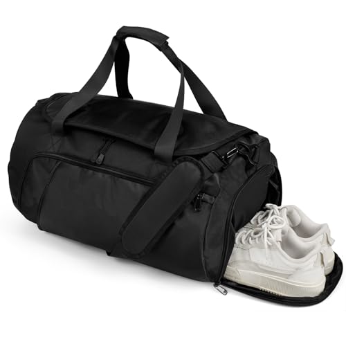 Gym Bag for Men Women With Shoe Compartment & Wet PocketWater Resistant Sports Gym Bag 、shoulder bag、messenger bag Carry On Duffel Bag forWeekend Overnight Traveling (black) - color: black