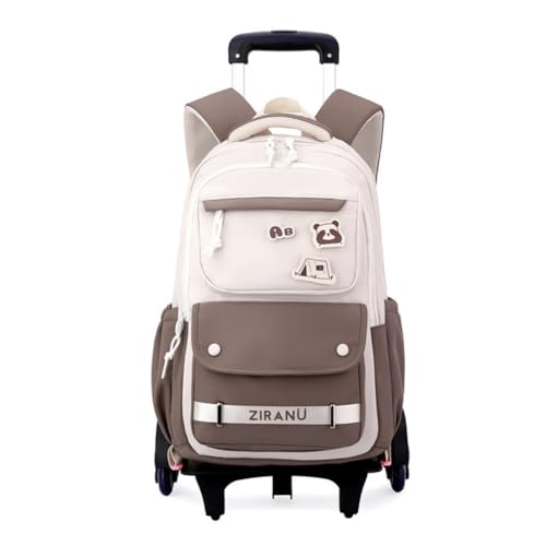 EKUIZAI Trolley Rolling Backpack for Girls Kids Middle School Bags with Wheels Rolling School Bags for Teen Girls Boys, Brown - color: Brown-6 Wheel, size: 6 Wheel
