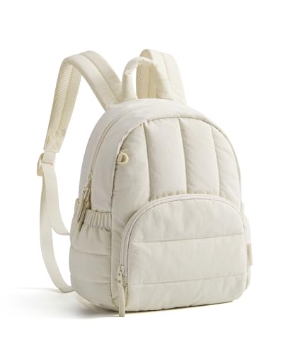 BAGSMART Mini Backpack for Women, Lightweight Puffer Small Backpack Purse, Quilted Casual Travel Daypack, Cute Water-Resistant Bookbag for Daily, Beige - color: Oatmeal Beige