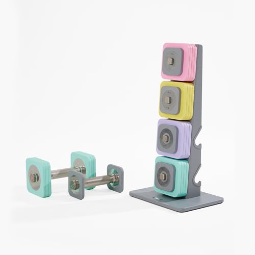 DHT Adjustable Dumbbells, Dumbbell Sets with Rack, Free Weights Dumbbells Set, All-Purpose Fitness, Anti-Rolling, Weights Set for Gym, Home, Office, 2.2-22 lbs, 1 Set - color: Macaron