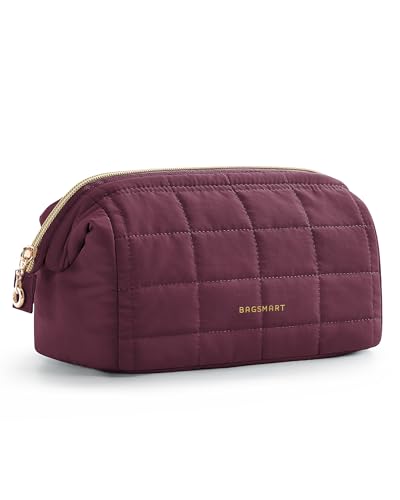 BAGSMART Puffy Padded Travel Makeup Bag, Wide-open Toiletry Bag, Plum Purple - color: 20-Plum Purple
