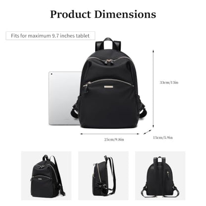 GOLF SUPAGS Stylish Laptop Backpack Purse for Women Girls Casual Travel Daypack Mini Backpack Handbag Nylon Bookbag - color: Black