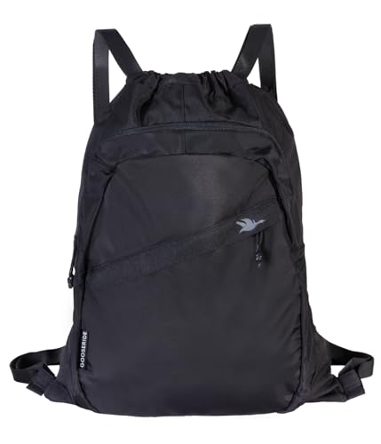 Drawstring Backpack for Men and Women - Versatile Sports Drawstring Bag with Thick Strap, Athletic Gym Backpack, Cinch Bag with Organizer, Waterproof Draw String for Beach - Black - color: Black