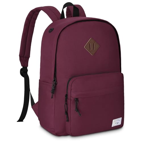 Kasqo School Backpack, Classic Lightweight Water-Resistant Daypack 17.8L Bookbag for Women Teens Girls Kids College,Travel, Work, Wine Red - color: Red