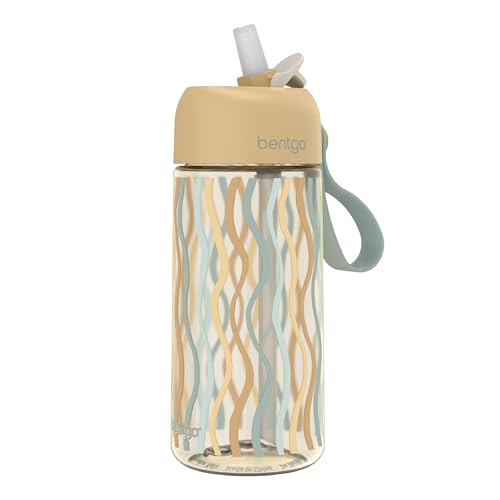 Bentgo Kids Water Bottle (Whimsy & Wonder Collection) - Leak-Proof Durable Tritan 15 oz. Cup for Kids/Toddlers 3+; Flip-Up Safe-Sip Straw for School, Sports, Daycare, Camp & More (Wavy) - color: Wavy