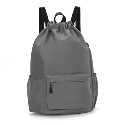 Valleycomfy Waterproof Drawstring Gym Backpack Bag for Men & Women,Sports Gym Bag with Side Pocket Dark Grey - color: A-dark Grey