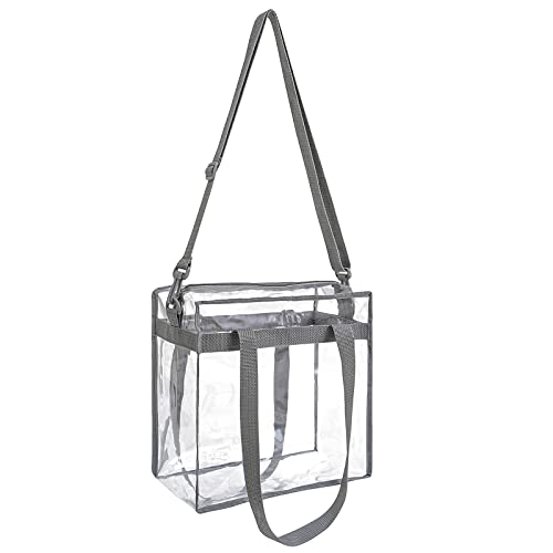 BAGAIL Clear Bags 12x6x12 Stadium Approved Clear Tote Bag with Zipper Closure Crossbody Shoulder Bag with Adjustable Strap - color: Grey