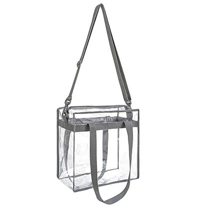 BAGAIL Clear Bags 12x6x12 Stadium Approved Clear Tote Bag with Zipper Closure Crossbody Shoulder Bag with Adjustable Strap - color: Grey