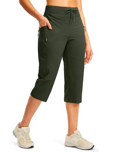 G Gradual Women's Capri Pants with 3 Zipper Pockets Lightweight Quick Dry Hiking Travel Capris Pants for Women Casual Summer - color: Olive, size: Medium