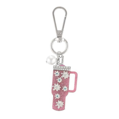 Madison Tyler Western Cowboy Boots Cherry Bow Bubble Tea Strawberry Cute Keychain | Bag Charms for Handbags Purse Charms - color: Mug