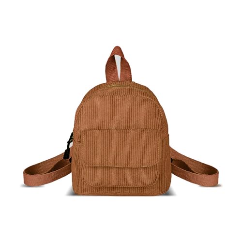 Small Backpack, Corduroy Backpack Purse for Women and Girls, Mini Backpacks for Travel, Shopping, Walking (brown) - color: Brown