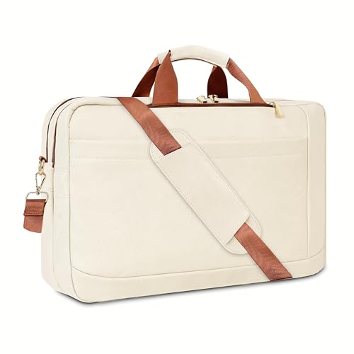 Stuery Faux Leather Messenger Bag for Men 17-17.3 Inch: Laptop Bag Briefcase Computer Handbags Shoulder Crossbody Bag with Padded Laptop Sleeve for Work College Travel, Beige White - color: Pu Beige White
