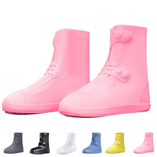 Waterproof Shoe Covers Non-Slip Rain Shoe Covers Reusable Silicone Shoes Covers For Rain Resistant Rain Boots For Men Women Outdoor Overshoes Protection - color: Pink-01, size: L (Men 4.5-6 / Women 6-7.5)