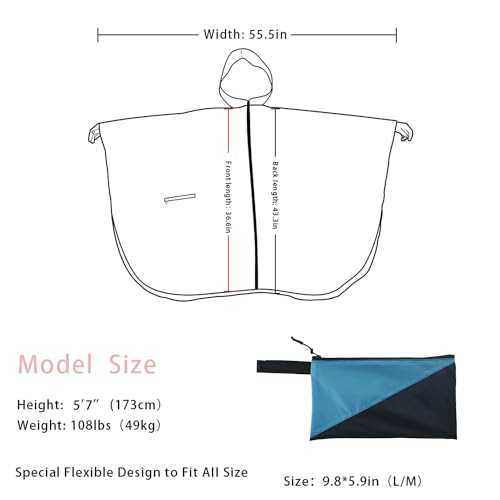 Fashion Hooded Rain Poncho Waterproof Raincoat Jacket with pocket for Women/Men/Adult - color: Gradient Blue