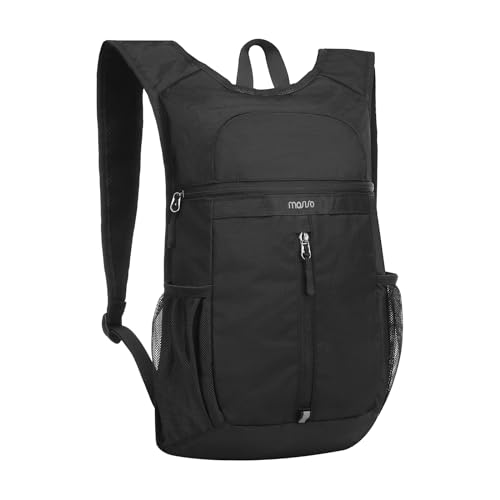 MOSISO Lightweight Hiking Daypack Packable Travel Hiking Backpack, Foldable Shoulder Bag with Front Vertical Pocket - color: Black, size: Small