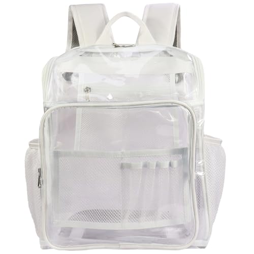 Clear Backpacks for School Large Clear Bookbag with Multi-Pockets PVC Transparent Backpack for College, Work - color: White-1pack