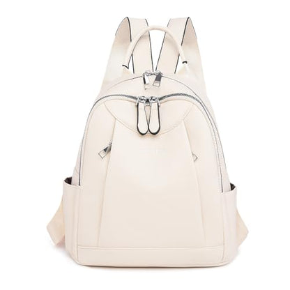 Women's Minimalist Backpack, PU Leather Lightweight Laptop Backpack, Casual Travel Backpack Purse, Waterproof Daypack (Beige) - color: Beige