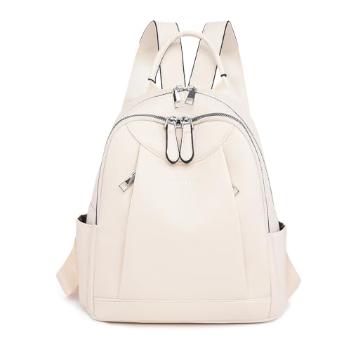 Women's Minimalist Backpack, PU Leather Lightweight Laptop Backpack, Casual Travel Backpack Purse, Waterproof Daypack (Beige) - color: Beige