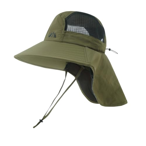 UV Sun Protection Hat Women Foldable Neck Flap Wide Brim Fishing Hat with Ponytail Hole for Women - color: 002 Army Green