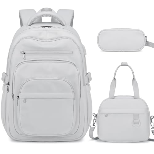 DIGOBAY Backpack for School Girls Boys, College Backpack with Lunch Bag Pencil Case for Teens Kids Elementary Middle High School, Casual Multi-Pocket Travel Daypack with USB Port for Women Men Gray - color: Grey