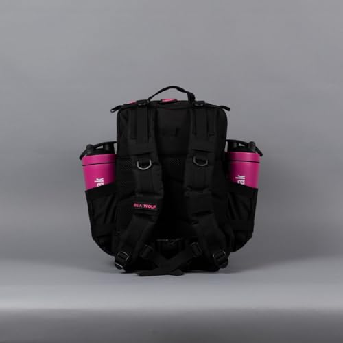 WOLFpak 25L Athletic Gym Backpack (Black Neon Pink) Durable 1000D Waterproof Oxford Material with MOLLE Webbing, Laptop Pocket & Dual Cup Holders - color: Pink Neon