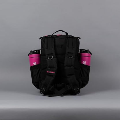WOLFpak 25L Athletic Gym Backpack (Black Neon Pink) Durable 1000D Waterproof Oxford Material with MOLLE Webbing, Laptop Pocket & Dual Cup Holders - color: Pink Neon