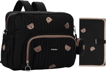 GOBABYMART Diaper Bag Backpack, Medium Maternity baby bag & Changing Pad, Insulated Pockets, Stroller Straps & Pacifier Case (Medium - Black Bears) - color: Medium - Black Bears