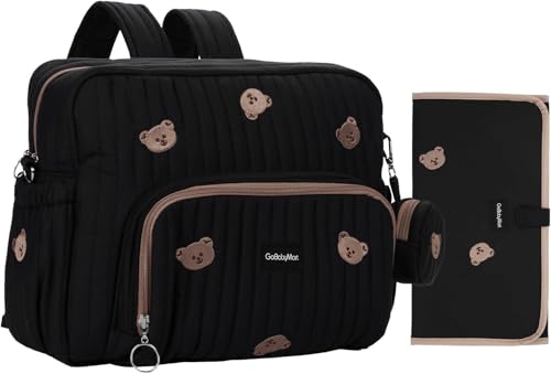 GOBABYMART Diaper Bag Backpack, Medium Maternity baby bag & Changing Pad, Insulated Pockets, Stroller Straps & Pacifier Case (Medium - Black Bears) - color: Medium - Black Bears