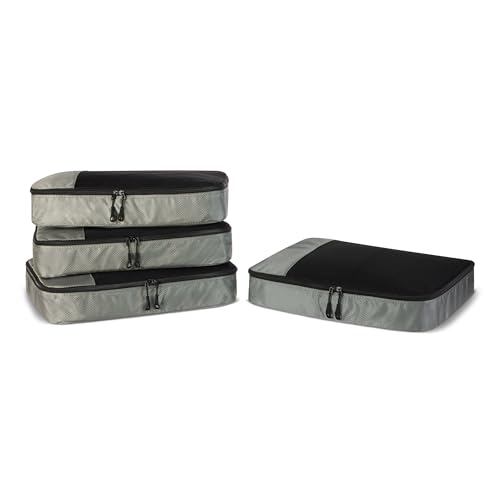 Amazon Essentials 4-Piece Packing Cubes Travel Accessories Set, Luggage Organizer, Suitcase Organizer with Double Zipper, Mesh Top, Space-Saving, Large, Gray (Previously Amazon Basics) - color: Gray, size: 4 x Large