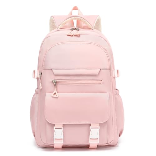 Kids High Middle School Backpack for Girls 5-12 Kawaii Travel Aesthetic Bookbag,Pink - color: Pink