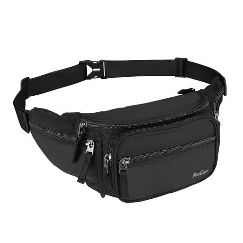 ProCase Fanny Pack Waist Packs for Men Women, Waist Bag Hip Pack for Travel Hiking Running Outdoor Sports - color: Black, size: Large
