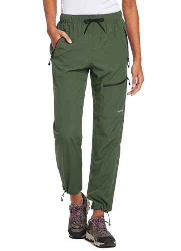 baleaf Women's Hiking Pants Quick Dry Lightweight Water Resistant Elastic Waist Cargo Pants for All Seasons - color: 29''-army Green, size: Medium