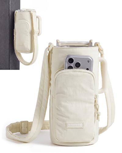 BAGSMART 40oz Water Bottle Holder with Strap, Quilted Crossbody Purse Drink Carrier, Gym Accessories for Women - color: Ivory, size: 40oz Magnetic