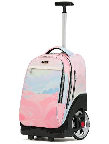 NEW TILAMI 19 inch Rolling Backpack Teens Rolling Backpack Cute Wheeled Laptop Backpack Bookbag Roller Travel Bag College,Pink - color: Pink