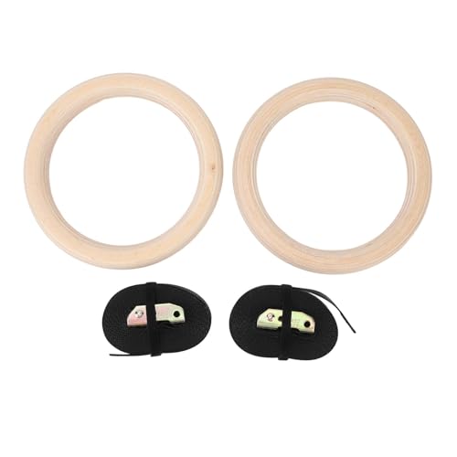 Wooden Gymnastics Rings, Birch Material for Bodyweight Fitness and Strength Training, Adjustable Straps, Smooth for Safety, Ideal for Outdoor Workouts