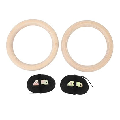 Wooden Gymnastics Rings, Birch Material for Bodyweight Fitness and Strength Training, Adjustable Straps, Smooth for Safety, Ideal for Outdoor Workouts