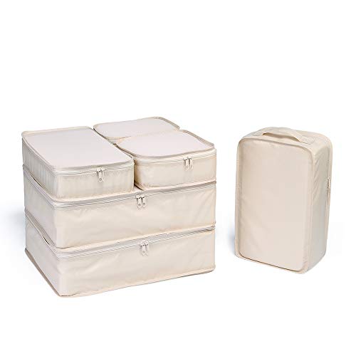 JJ POWER Travel Packing Cubes, Luggage Organizers with Shoe Bag - color: Cream