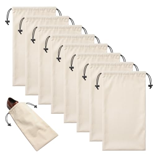 Merkfo 8-Pack Shoe Bags for Travel, One Shoe Per Bag, Fits Size 13 | Soft Drawstring Fabric Bags | 17.7 x 9.1 in | For Suitcase Packing, Gym Bags, and Closet Storage