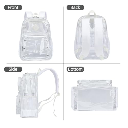 Clear Backpacks for Girls Women, Heavy Duty PVC Transparent Back Pack See Through Boys Kids Clear Bookbags for School White - color: White