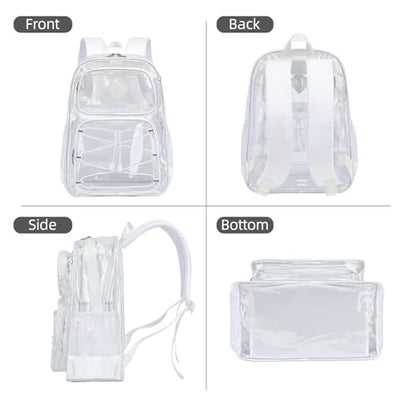 Clear Backpacks for Girls Women, Heavy Duty PVC Transparent Back Pack See Through Boys Kids Clear Bookbags for School White - color: White